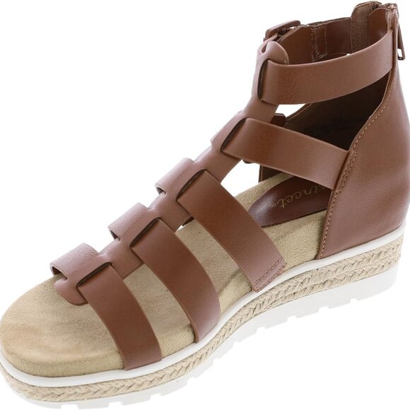Women's Wedge Sandals Faux Leather 8, Gladiator Style, Espadrille Platform - Picture 4 of 6